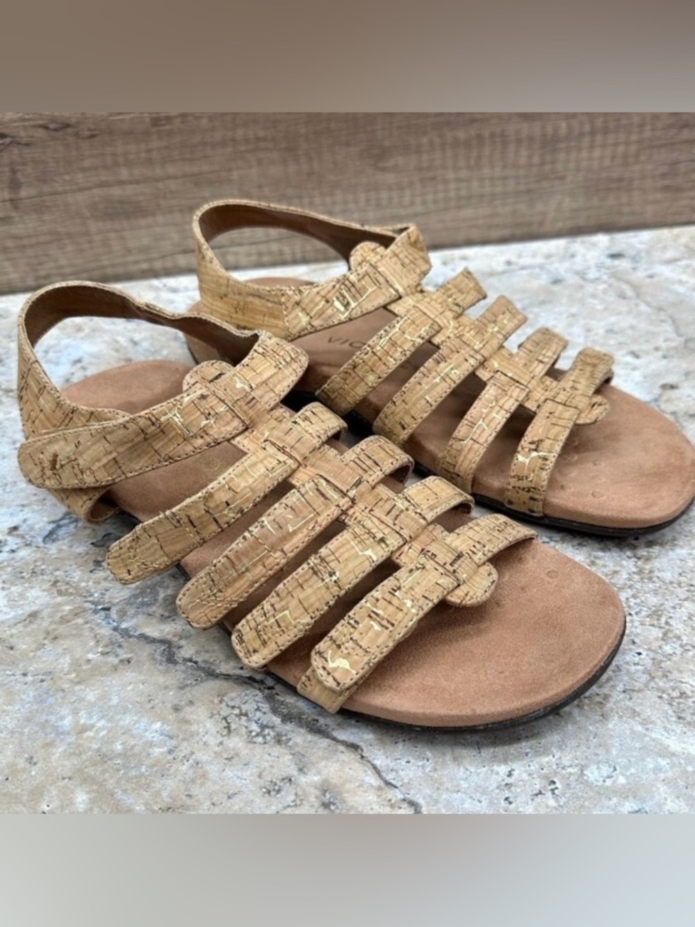 Vionic Harissa Cork-Strap Comfort Sandals in Natural Tan